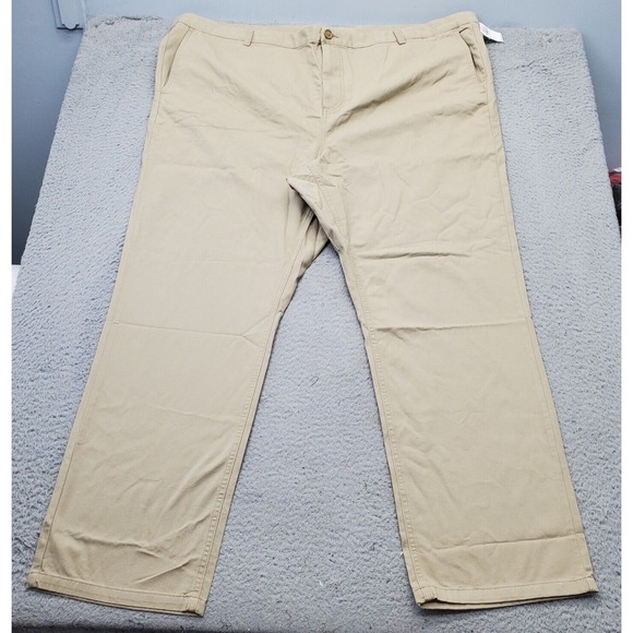 Old Navy Chino Pants Mens 52x32 Tan Cotton Solid Flat Front Straight Fit Comfort - Picture 1 of 7